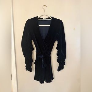 NAVY VELVET WRAP FORMAL DRESS